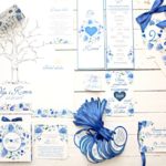 akwarelowe kwiatowe niebieskie zaproszenie i dodatki slubne artirea