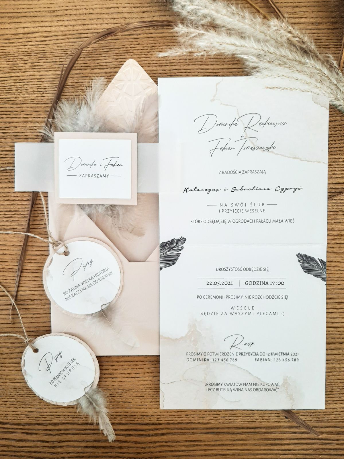 Boho 3 zaproszenia slubne w stylu boho z piórami